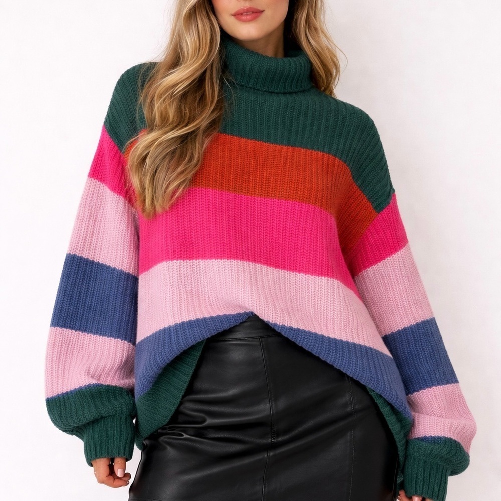 American Eagle Outfitters Multicolor Striped Turtleneck Sweater